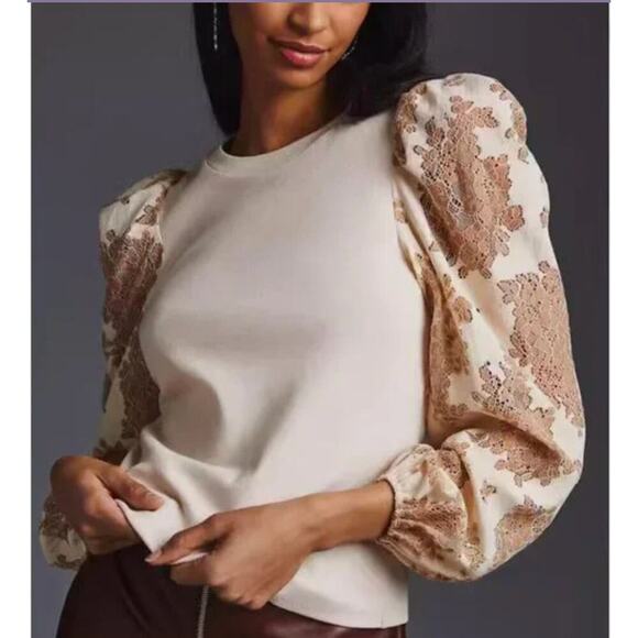 Women’s M Dolan Anthropologie Puff Sleeve Lace Top Romantic Cottagecore - Picture 5 of 5